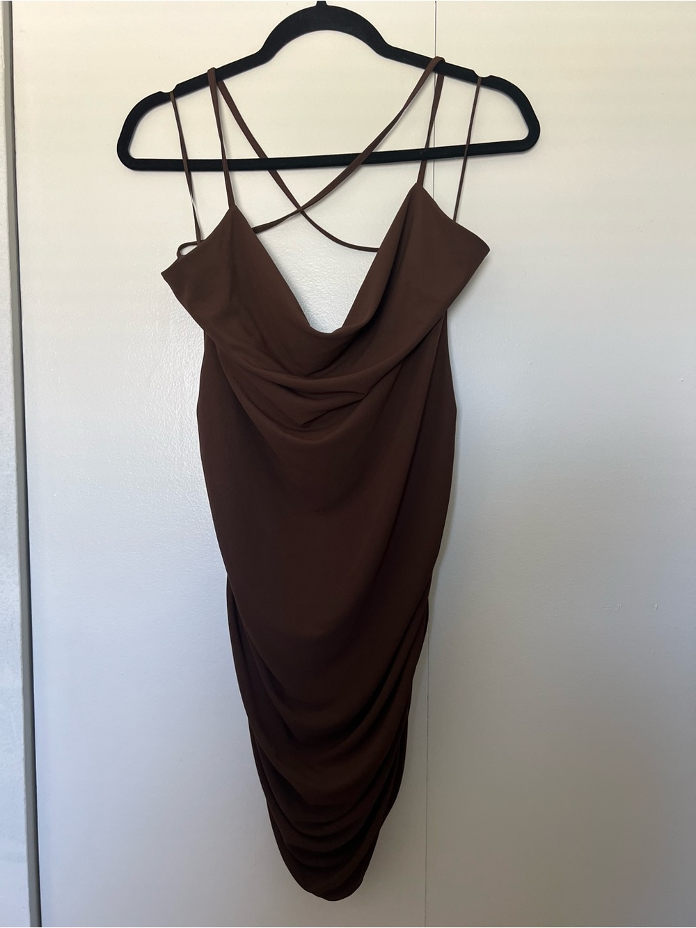 Zara Brown Strapless Cowl Neck Midi Dress